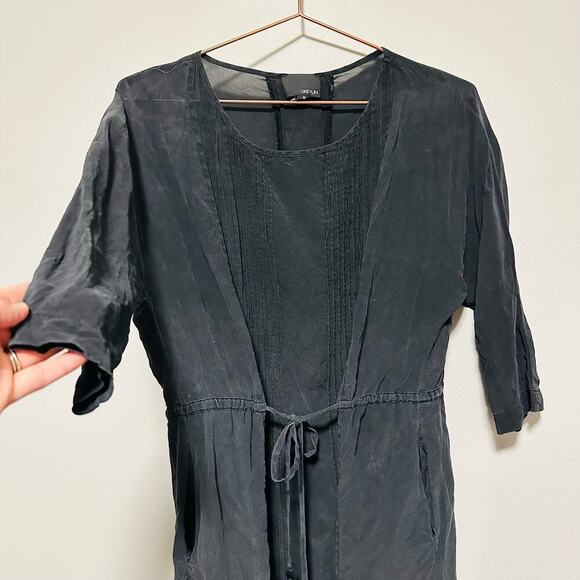 Greylin Dark Blue Cinch Waist Pockets Ribbed Crewneck Midi Dress Size Medium - Picture 2 of 6